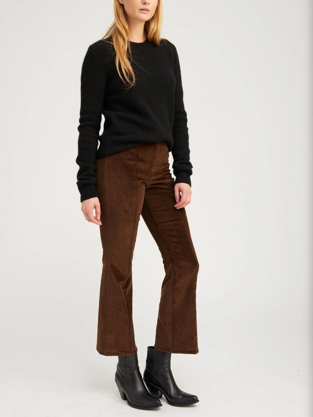 SPRWMN Corduroy Ankle Flare with Princess Seams XS High Rise Cropped Chic Office